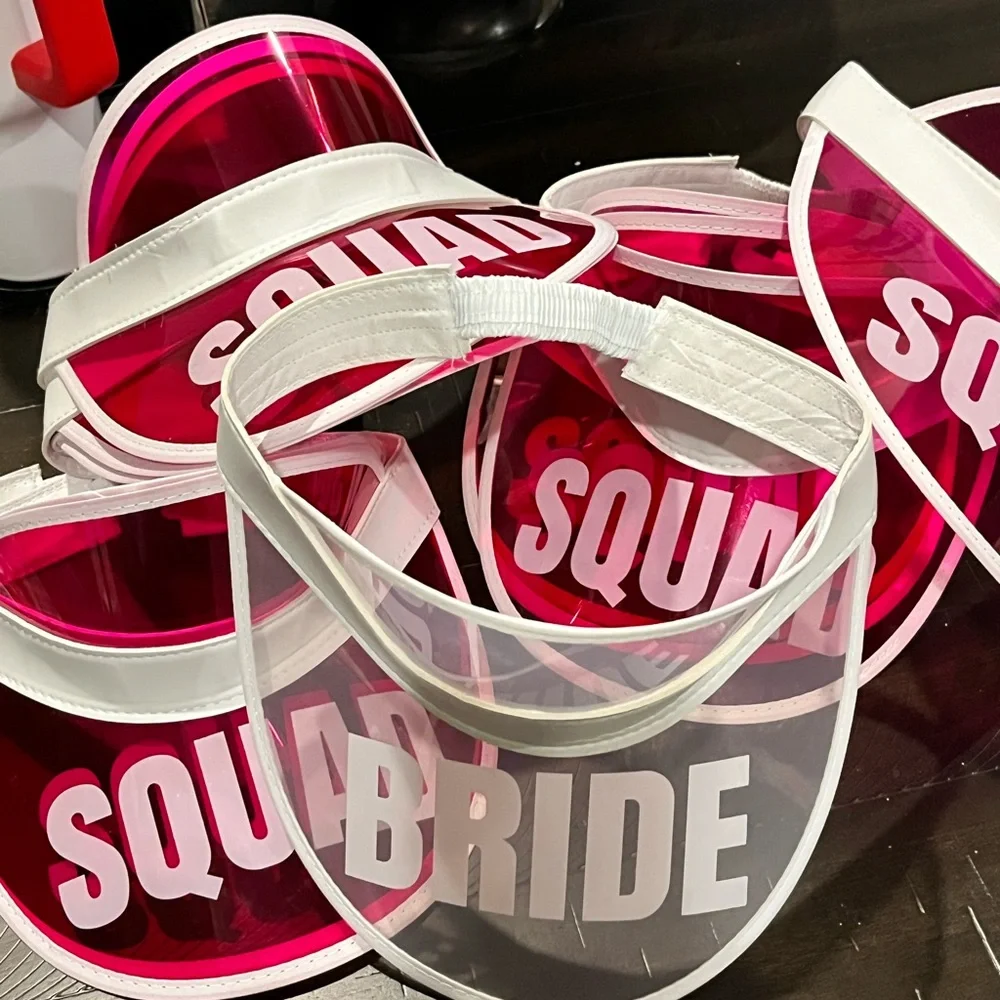 Pink and White 'Squad' and 'Bride' Party Visors lot of 10 Bachelorette party
